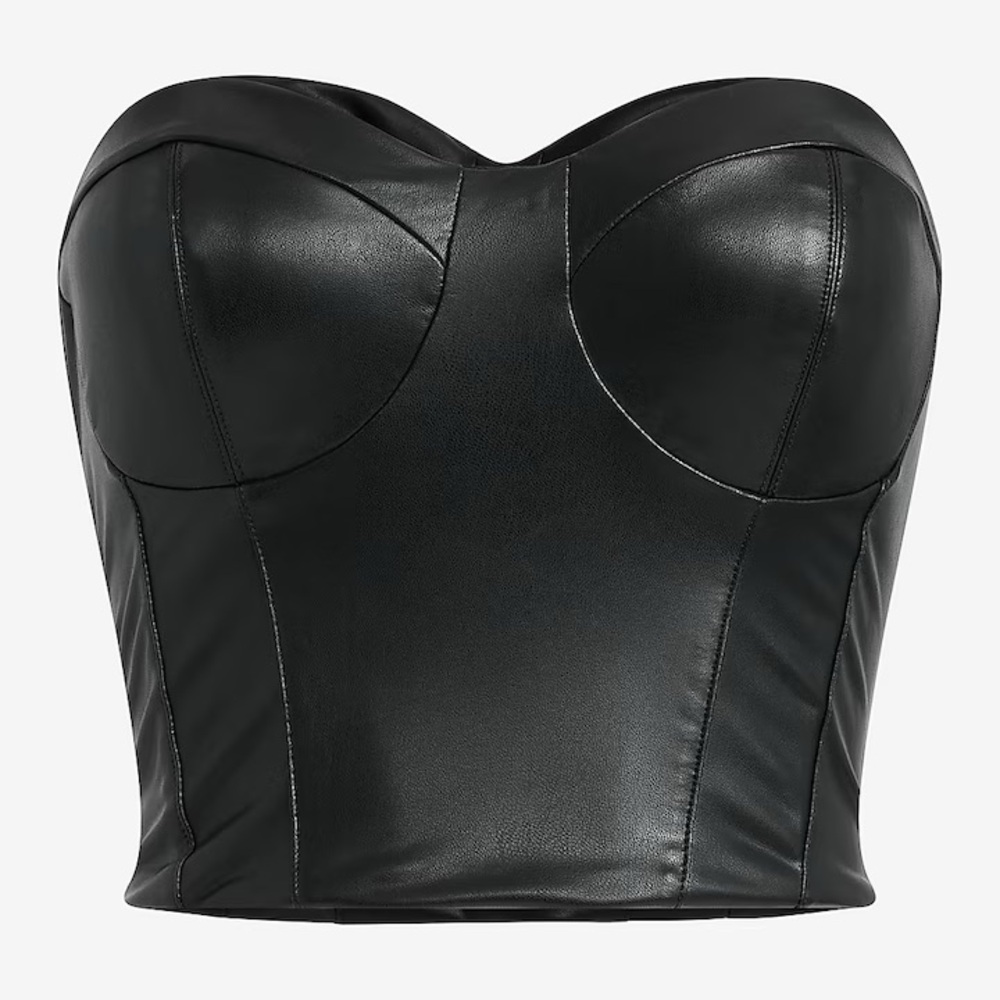 Black Faux Leather Bustier Top